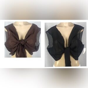 Zuliana Size XL Black & Brown Sleeveless Front Tie Crop Tops. Made in USA. New